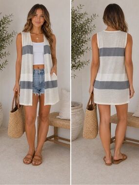 Demdaco Women's Maxi Top in Gray and Cream Stripes